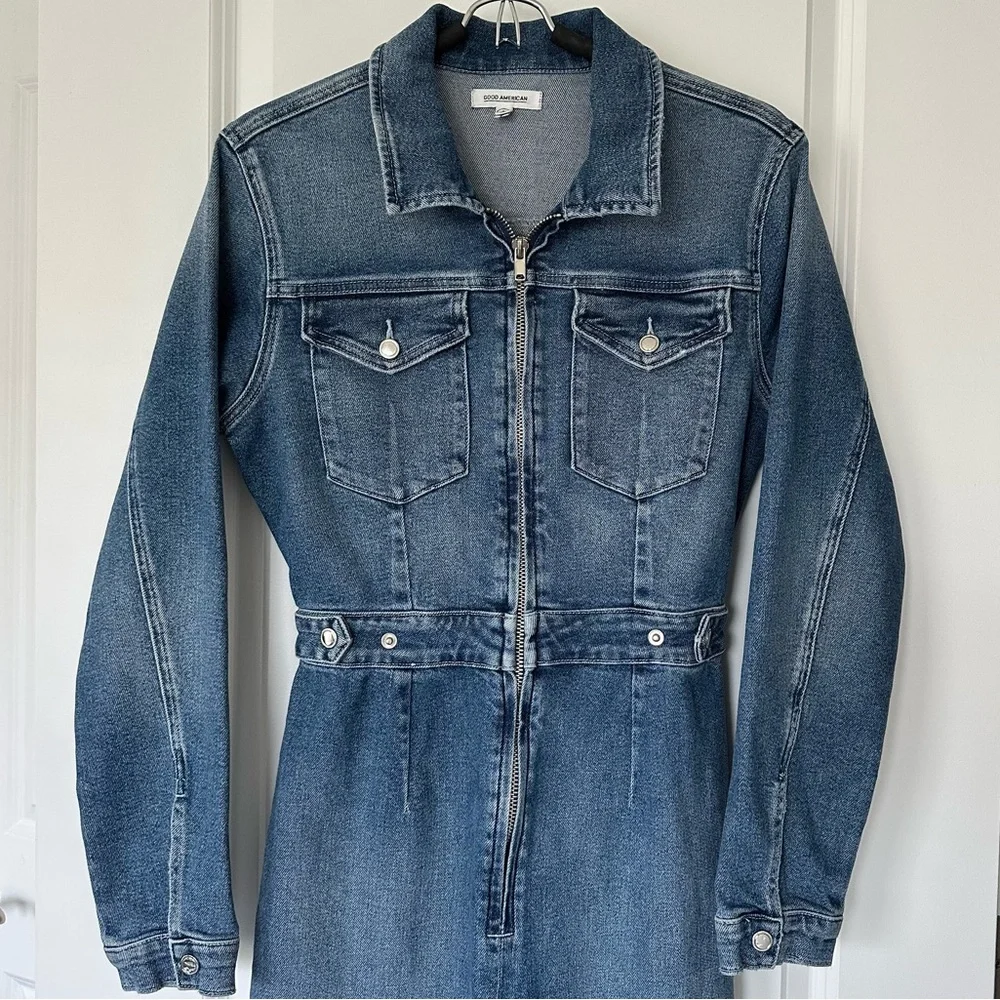 Good American Long Sleeve Denim Jean Jumpsuit - Picture 3 of 14